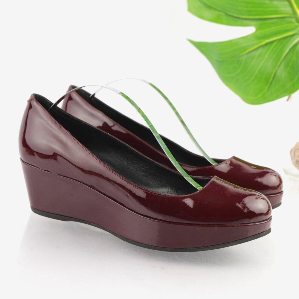 Marc Jacobs Womens Pump Size 7 Burgundy Patent Wedge Heel Platform Dress Shoe